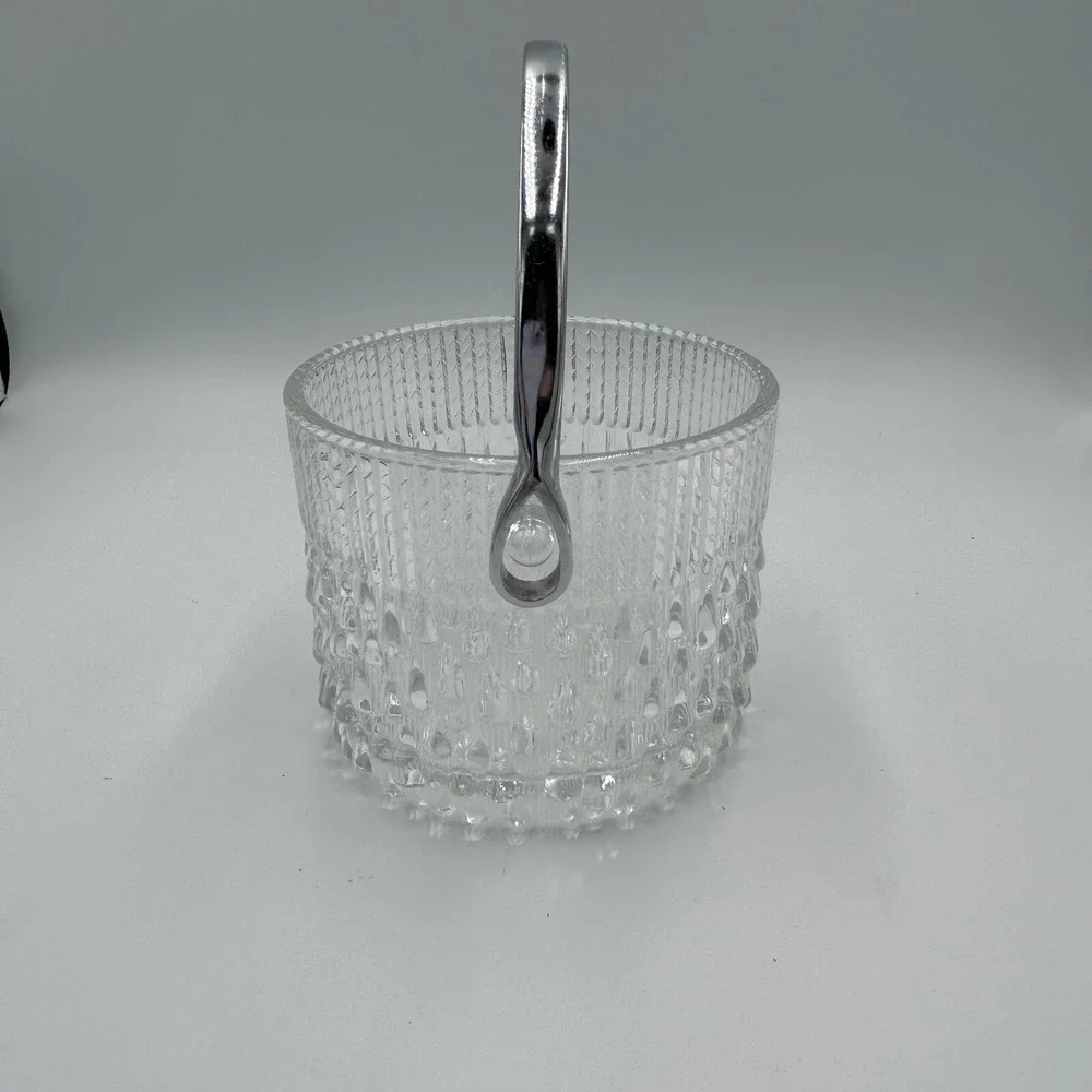 Teleflora Glass Ice Bucket Vintage Mid Century w/ Chrome‎ Handle Made in France